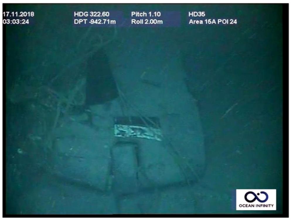 Handout picture released by Argentina's Navy press office on November 17, 2018, showing part of the wreckage of the ARA San Juan submarine located one year after it vanished into the depths of the Atlantic Ocean. - Authorities confirmed the wreckage of the ARA San Juan submarine was found at 907 meters (2,975 feet) of depth, some 500 km from the southern city of Comodoro Rivadavia. (Photo by HO / ARGENTINA'S NAVY PRESS OFFICE / AFP) / RESTRICTED TO EDITORIAL USE - MANDATORY CREDIT 