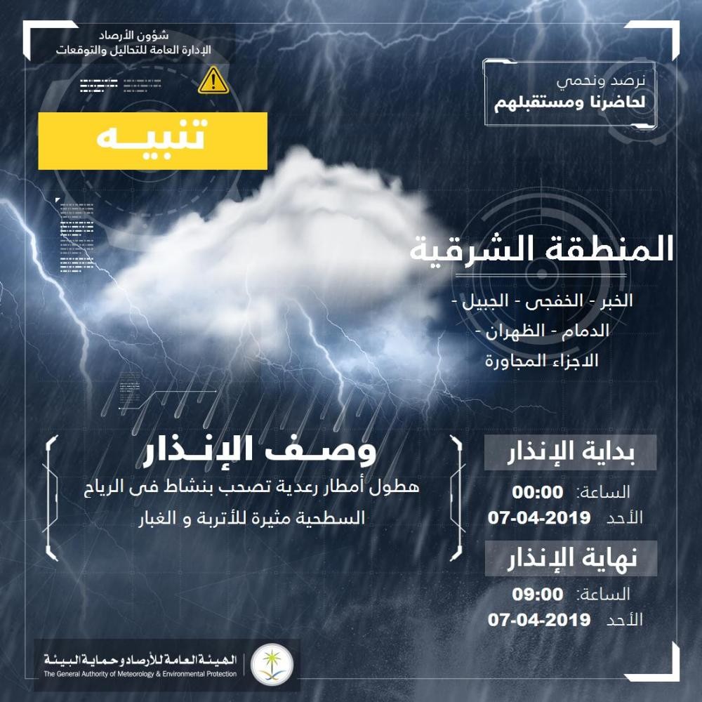 أمطار رعدية على الشرقية حتى الصباح