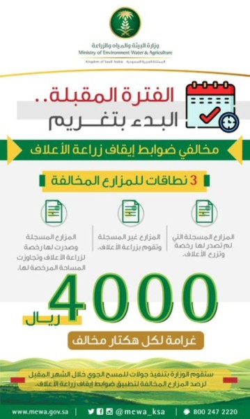 4 ألاف ريال غرامة مخالفة زراعة الأعلاف