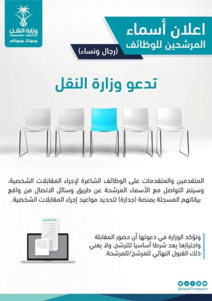 النقل تعلن أسماء المرشحين على وظائفها الشاغرة