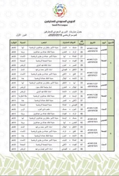 إعلان جدول دوري المحترفين