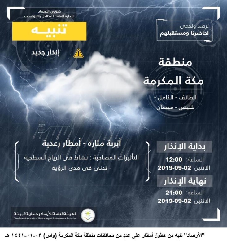 أمطار على مكة .. والدفاع المدني يحذر