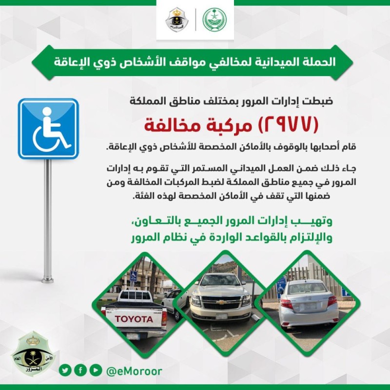2977 مخالفة وقوف في اماكن «ذوي الإعاقة»