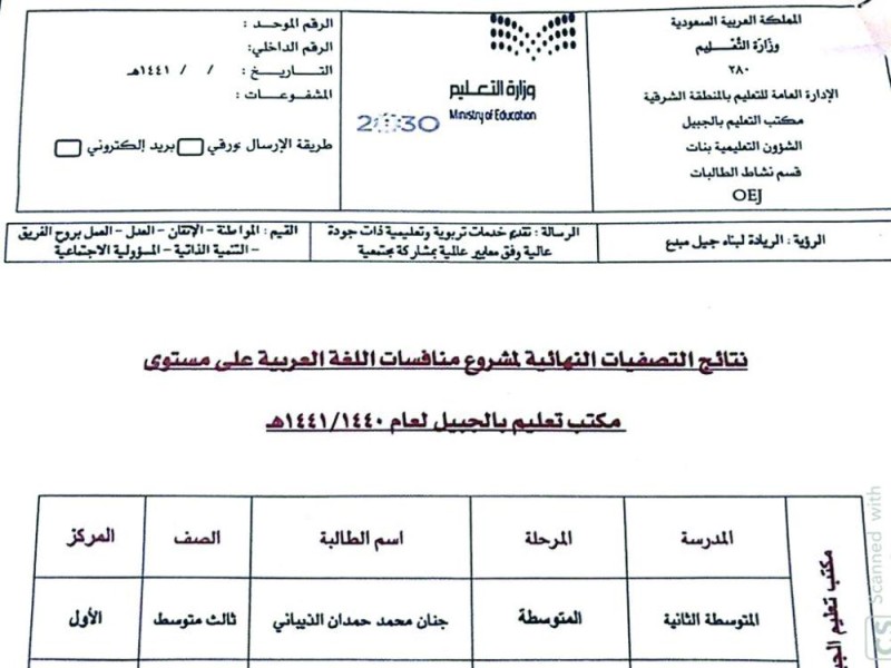 «جنان الذبياني» الأولى في اللغة العربية