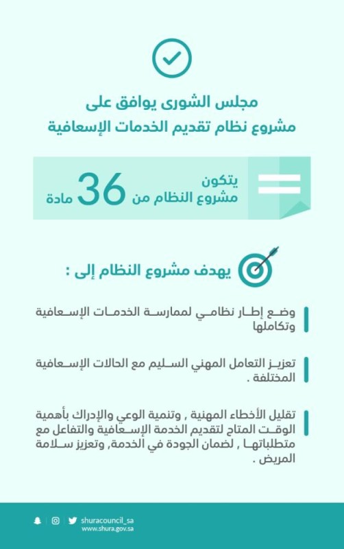 الشورى يوافق على نظام تقديم الخدمات الإسعافية