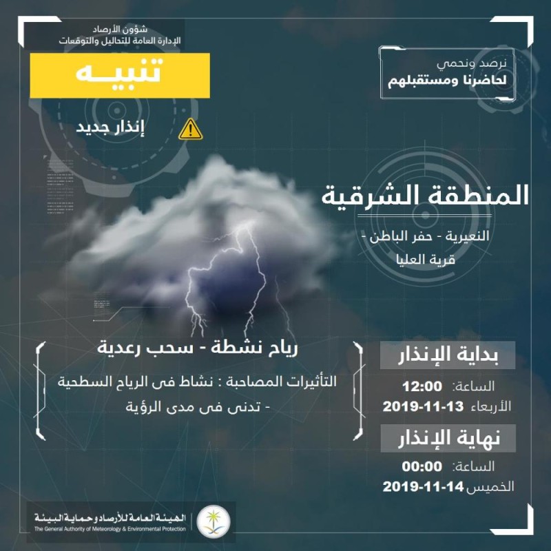 12 ساعة رياح وسحب رعدية على الشرقية
