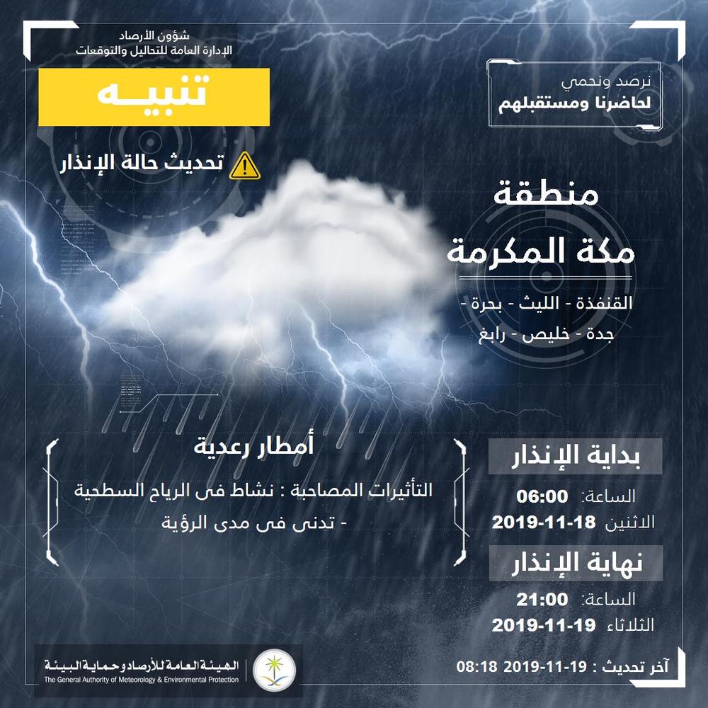 مدني العاصمة المقدسة يحذّر من التقلبات الجوية