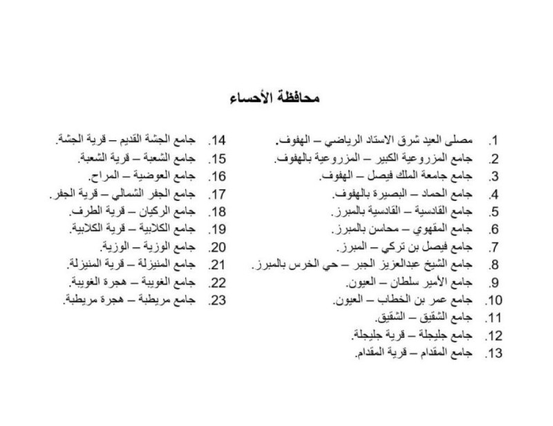 الشؤون الإسلامية بالشرقية إقامة صلاة الاستسقاء في هذه الجوامع