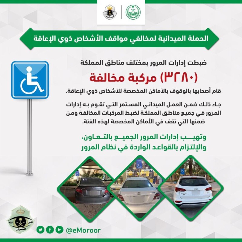 ضبط 3280 مركبة وقفت فى أماكن «ذوي الإعاقة»