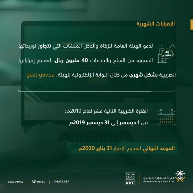 إقرارات 'القيمة المضافة' حتى نهاية يناير