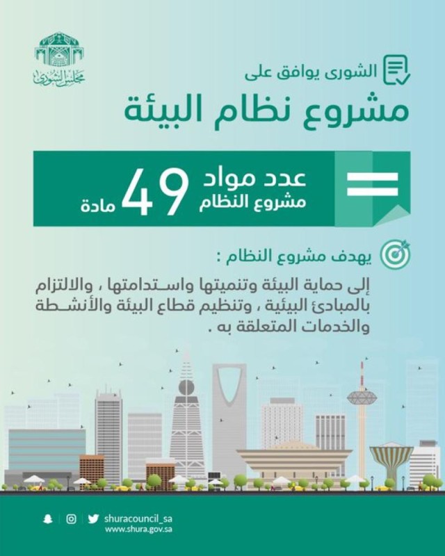 مجلس الشورى يوافق على مشروع نظام البيئة