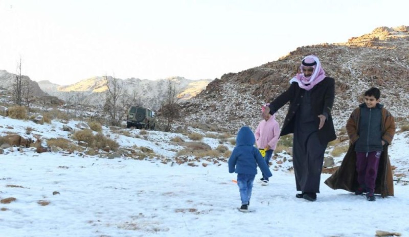 بالصور.. الثلوج ترسم لوحة فنية على جبال اللوز 