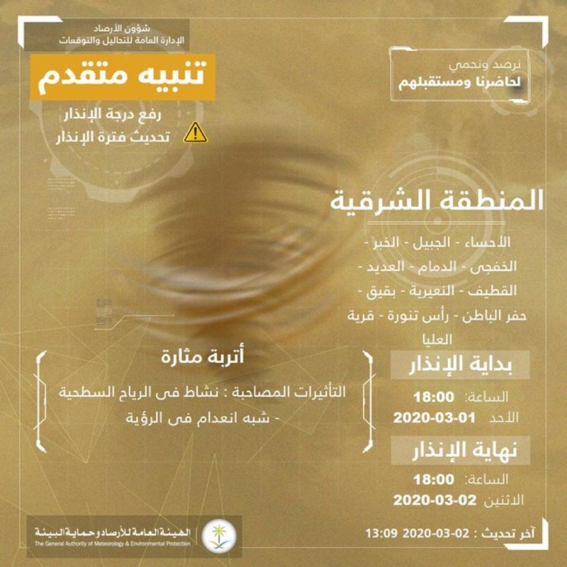 أتربة الشرقية مستمرة حتى الـ 6 مساء