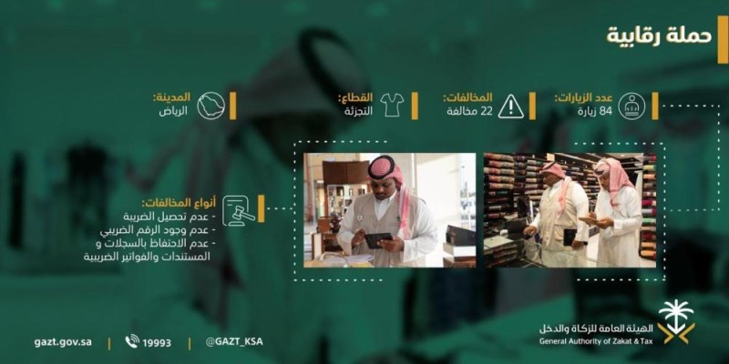 ضبط 22 مخالفة لضريبة القيمة المضافة بالرياض