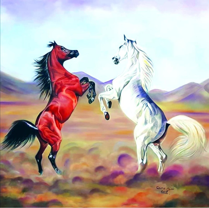 الخيل والصقور أيقونة الجمال في الفن العربي