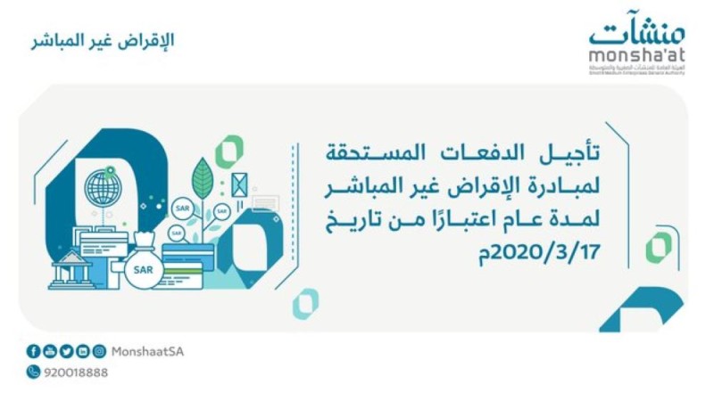 'منشآت' تؤجل الدفعات المستحقة لمبادرة الإقراض غير المباشر 