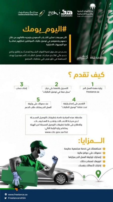 إطلاق برنامج لدعم العاملين في خدمة التوصيل