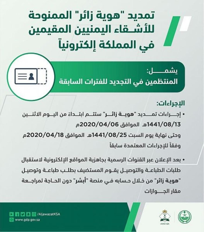 تمديد 'هوية زائر' الممنوحة لليمنيين بالمملكة 