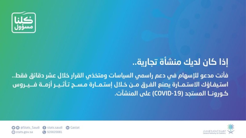 «الإحصاء» تبدأ «مسح كورونا» وتدعو القطاع الخاص للمشاركة