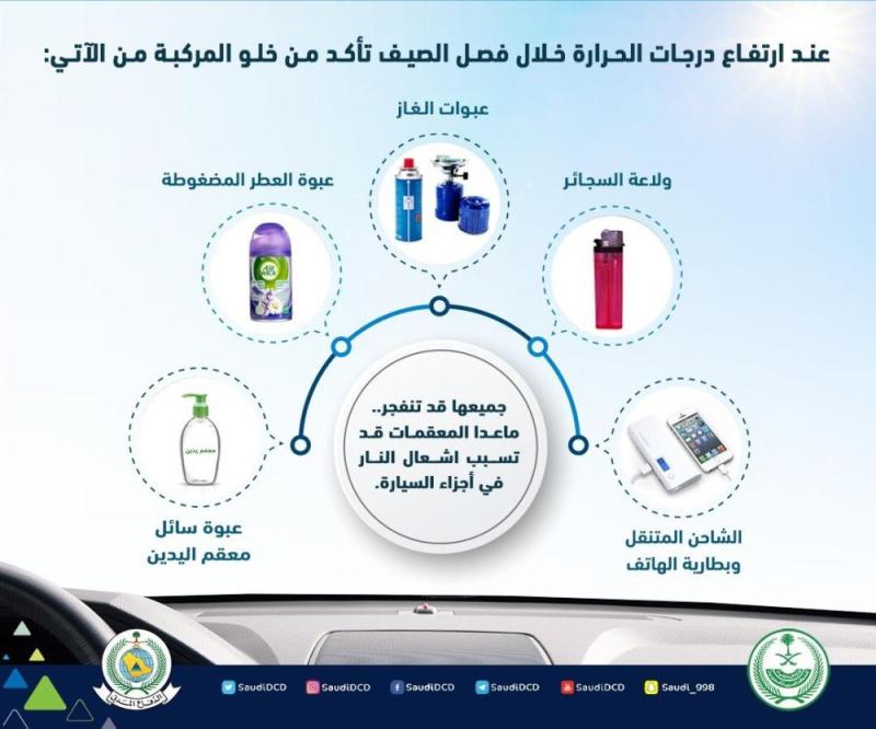 'المدني' يحذر : أدوات خطرة داخل سيارتك تخلص منها فوراً