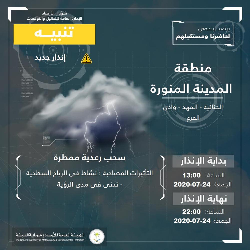 سحب رعدية ممطرة على منطقتيّ مكة والمدينة