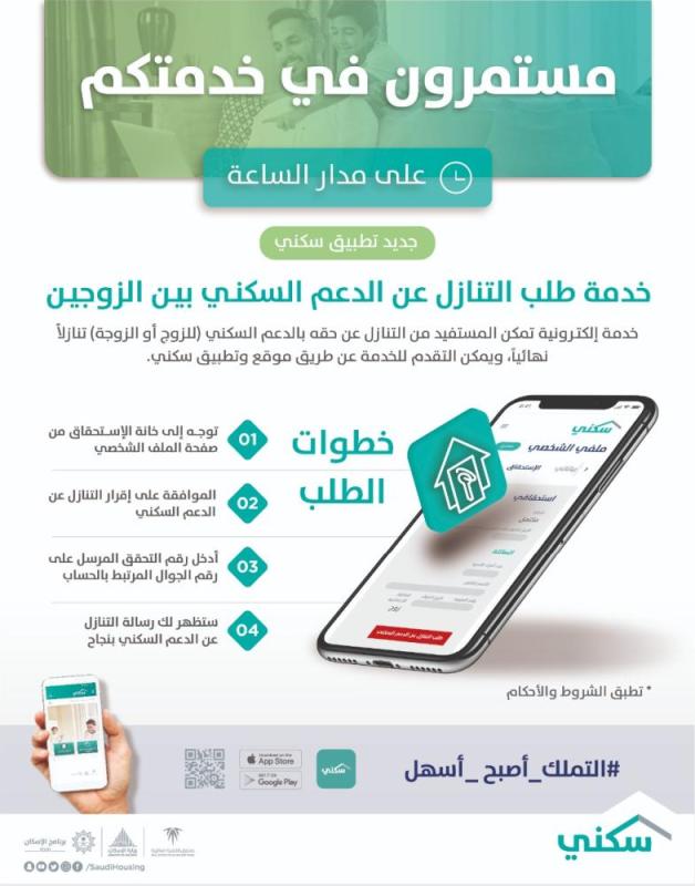 'سكني' يضيف خدمة التنازل عن الدعم بين الزوجين