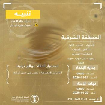 الشرقية.. العوالق الترابية تحجب الرؤية حتى فجر الأحد