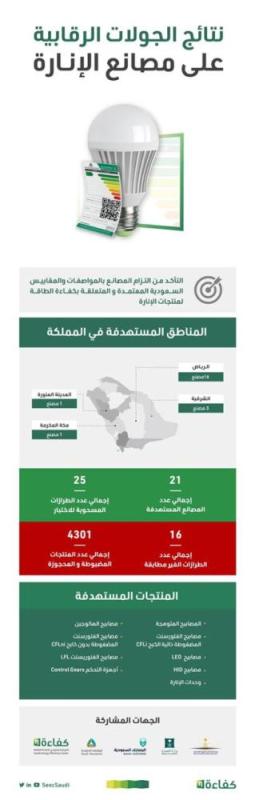 ضبط 4301 منتجا مخالفا لمواصفات كفاءة الإنارة