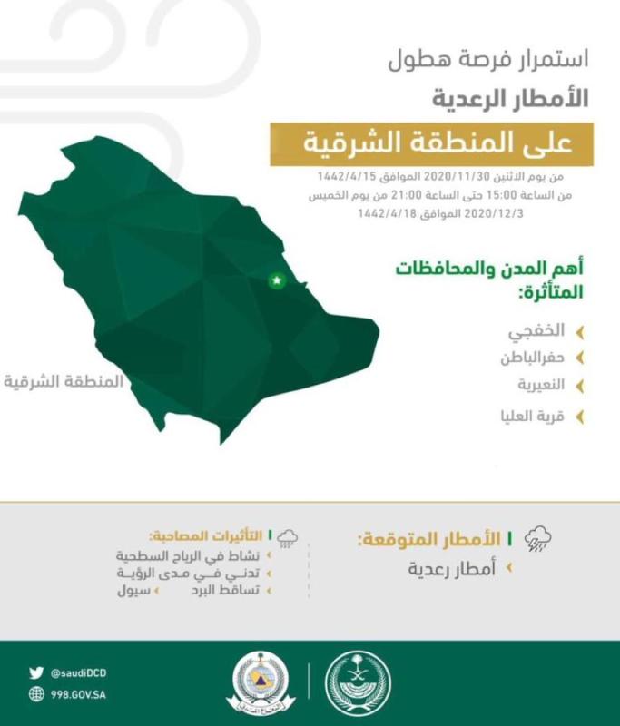 عاجل.. الأمطار مستمرة على الشرقية حتى 9 مساءً