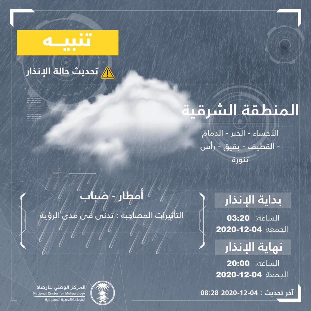 أمطار الشرقية مستمرة حتى الـ 8 مساء