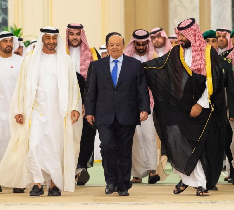 الأمير محمد بن سلمان والرئيس اليمني وولي عهد أبوظبي 