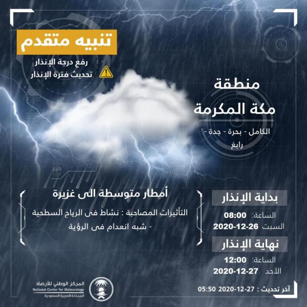 أمطار مكة مستمرة حتى الـ ١٢ مساءً