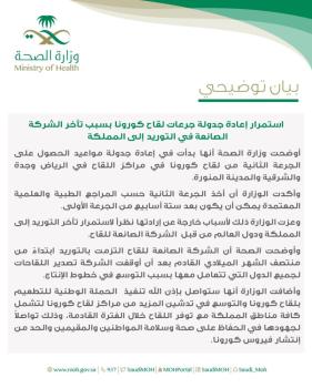 الصحة : إعادة جدولة جرعات لقاح كورونا بسبب تأخر التوريد