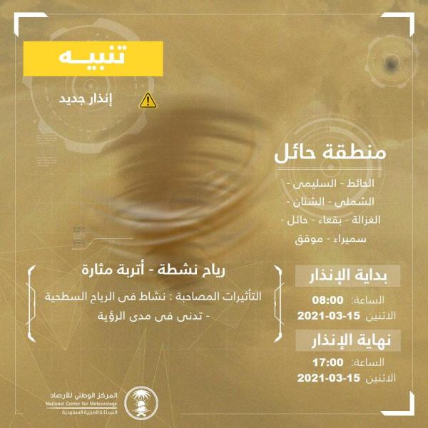 أتربة حائل مستمرة حتى الخامسة مساءً