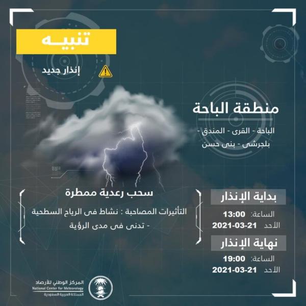 سحب رعدية ممطرة على الباحة حتى الـ 7 مساءً