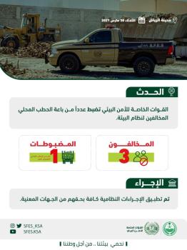 ضبط طن «حطب محلي» بحوزة 3 مخالفين في الرياض