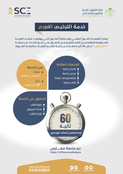 تدشين خدمة الترخيص الفوري للمكاتب الهندسية