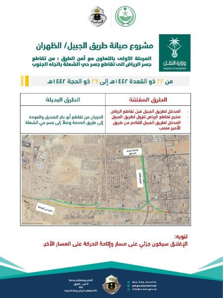 بدء أعمال صيانة بطريق الجبيل باتجاه الجنوب