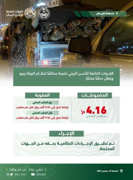 ضبط مخالف يبيع وينقل حطباً محليًا بالرياض