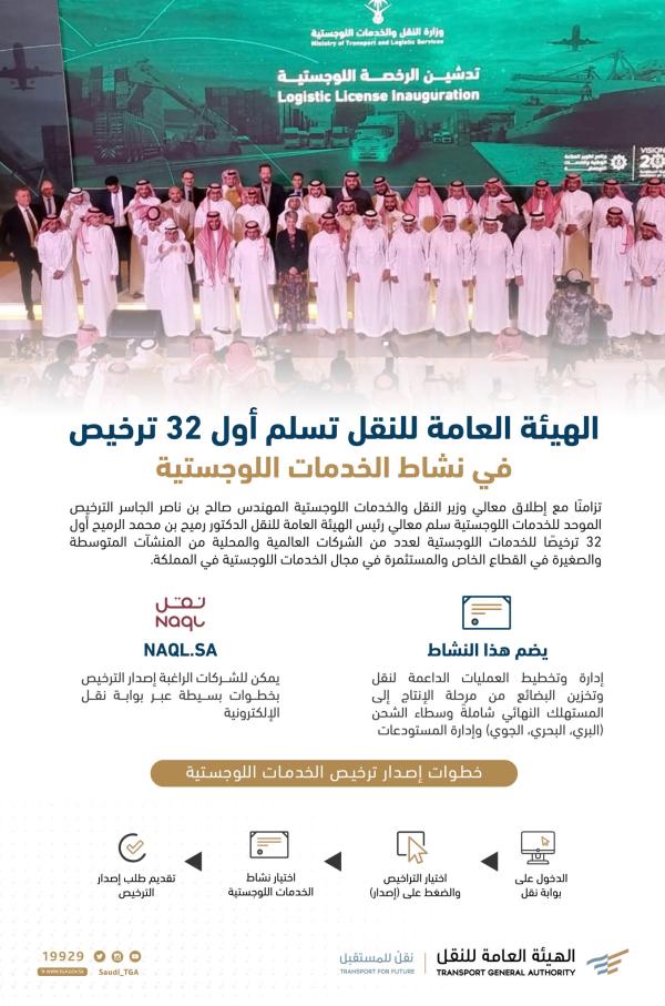 «النقل» تسلِّم أول 32 ترخيصاً في نشاط الخدمات اللوجستية