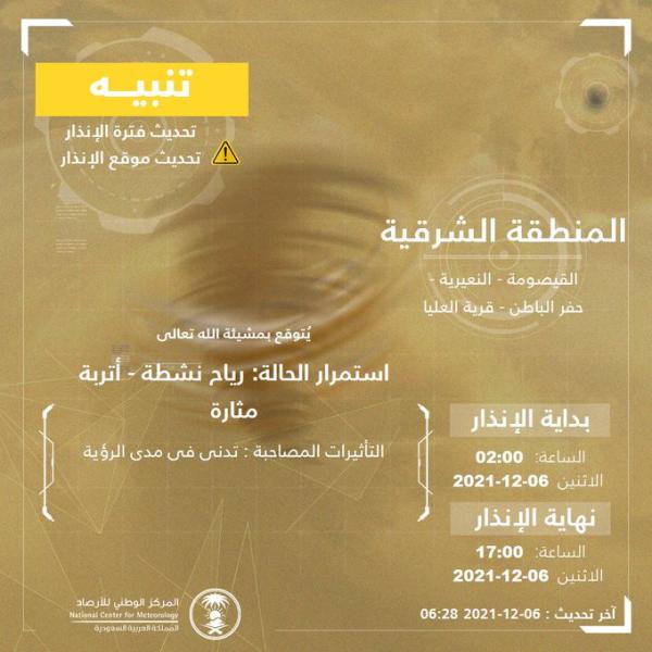 رياح نشطة على الشرقية والأرصاد ينبه