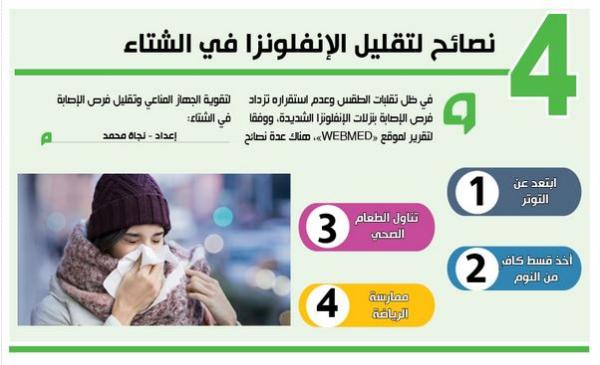 4 نصائح لتقليل الإنفلونزا في الشتاء