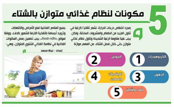 5 مكونات لنظام غذائي متوازن بالشتاء
