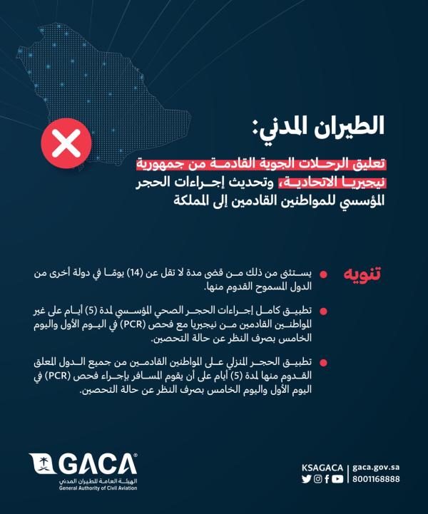تعليق الرحلات الجوية القادمة من نيجيريا عاجل