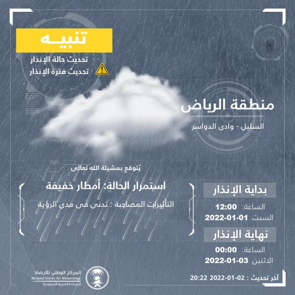 الرياض.. أمطار خفيفة حتى الـ12 صباحا