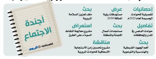.. ويترأس اجتماع لجنة «السلامة المرورية» اليوم