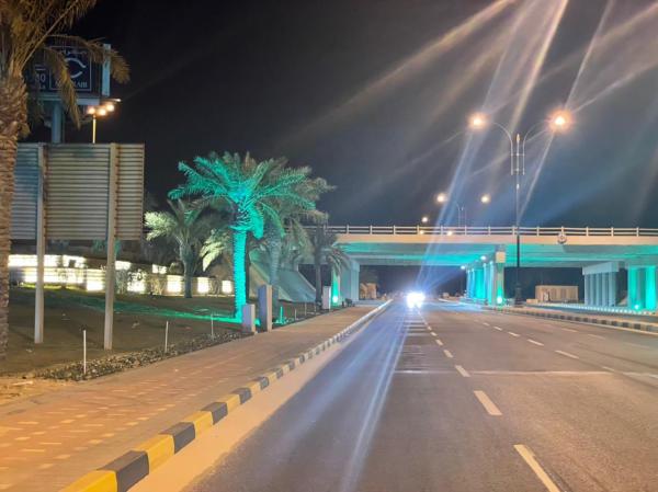 إنارة أحواض الزراعة بمداخل الجبيل