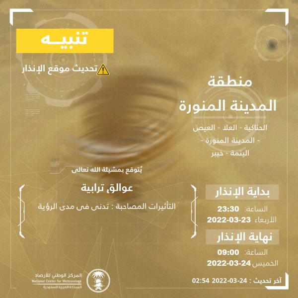 عوالق ترابية على المدينة المنورة حتى الـ 9 صباحاً