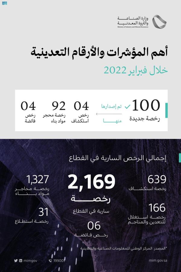 إصدار 100 رخصة تعدين في فبراير الماضي