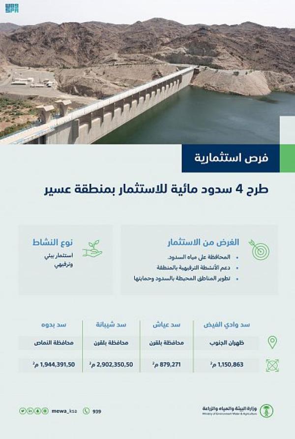 طرح 4 مشروعات لسدود مياه للاستثمار بعسير